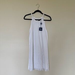 NWT Madison Mathews Elegant White Cotton Dress with Eyelet Design